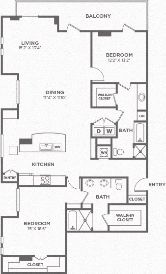 Floor plan for 2 beds, 2 baths, 1865 sqft